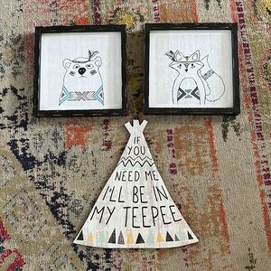 LIKE NEW Hobby Lobby Wooden Framed Woodland Decor (set of 3)